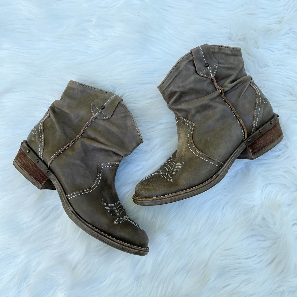 Sundance Olive Brown Slouchy Leather Ankle Boots